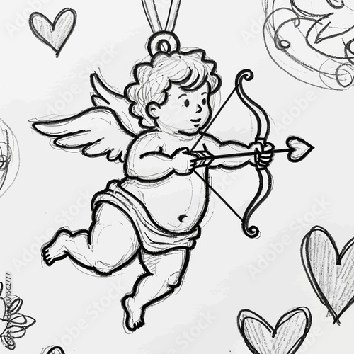 Wallpaper Mural Cupid Drawing with Bow and Arrow, Valentine's Day Sketch Torontodigital.ca