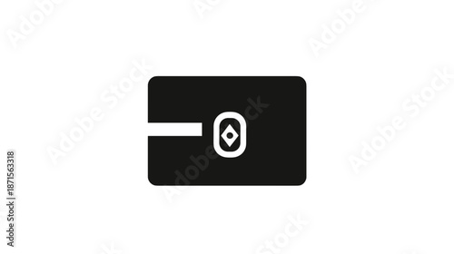 Black wallet with card and logo.