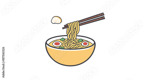 Bowl of Noodles Being Lifted by Chopsticks.