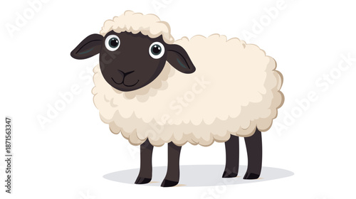 Cartoon Sheep with White Fluffy Coat.