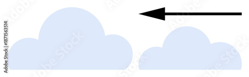 Cloud movement concept. Illustration showing cloud shapes with a directional arrow. Cloud movement signifies transitions and flow. Perfect for weather, environment, logistics, air transport, digital