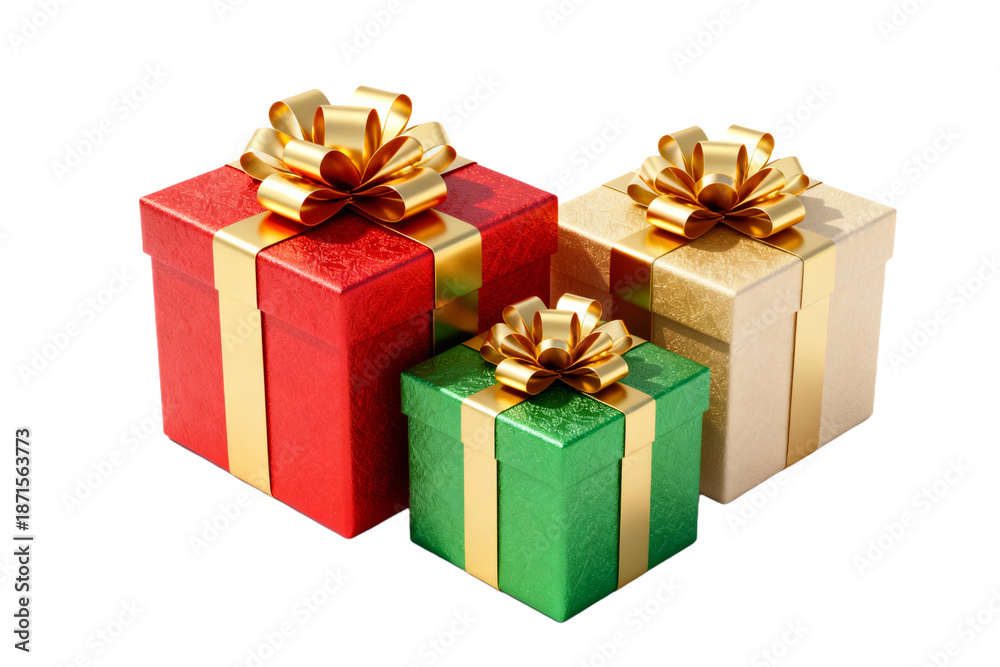 Obraz premium Three Festive Gift Boxes with Golden Bows