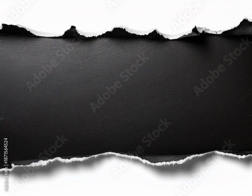 rough torn edge black paper strip with white border graphic design isolated on a white background