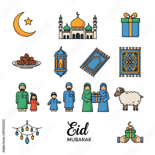 Eid Mubarak Islamic Greeting Card Elements 1.