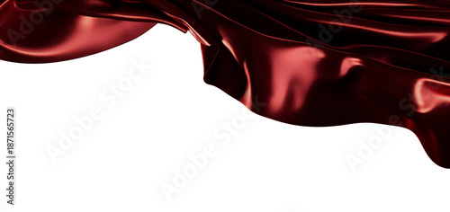 Fotografía Luxurious red satin cloth on white background, flowing gracefully, perfect for f