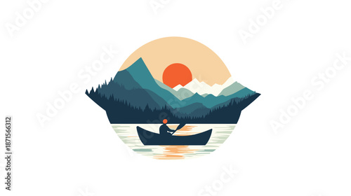 Person Paddling Canoe on Calm Waterway.