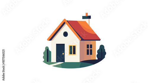 Small Cartoon House with Orange Roof.