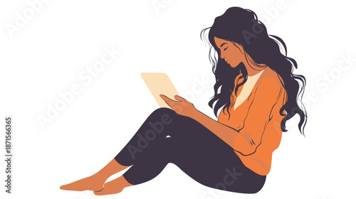 Woman Sitting on Floor Reading Book.