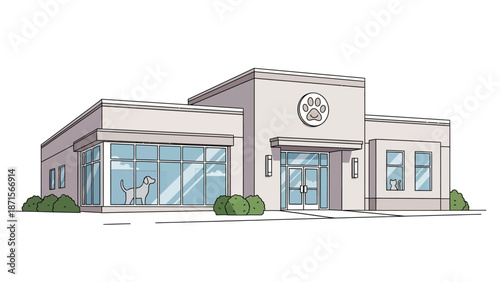 Modern medical center building with clock.