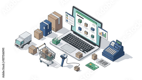 Online Shopping E-commerce Digital Store on Laptop.