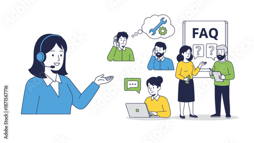 Customer support team helping clients with FAQs online.