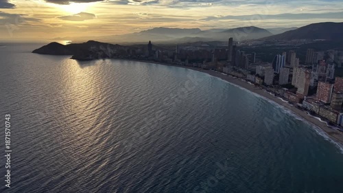 Wallpaper Mural Sunset Bay Curve With Shimmering Water And Golden Reflection, Crescent Beach Lined With Silhouetted Skyline, Torontodigital.ca