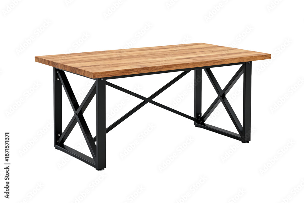Fototapeta premium Wooden Industrial Desk with Black Metal Frame