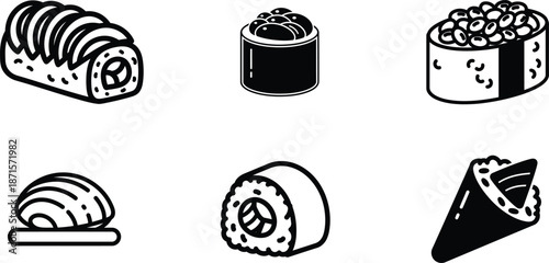 set of sushi rolls and nigiri on white background
