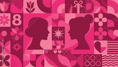 Geometric Pattern With Silhouettes Of Women For International Women's Day
