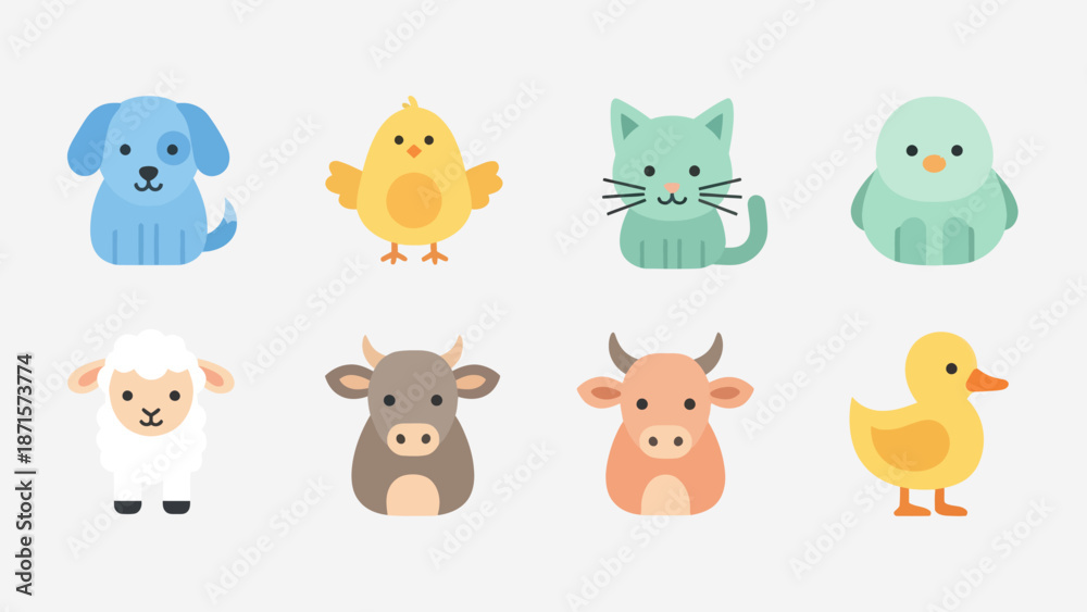 Obraz premium Cute Cartoon Animals in Row Display.
