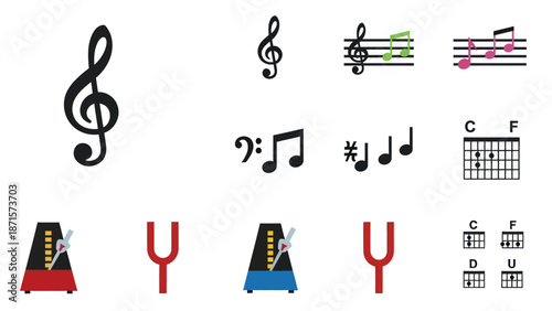 Musical Symbols and Tuning Forks Illustration.