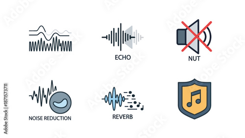 Audio Signal Processing Icons Set.