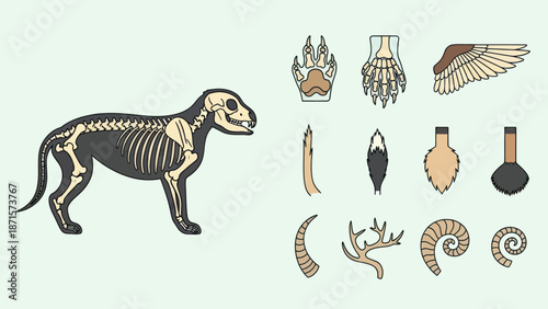 Fossilized Animal Remains and Bones Illustration.