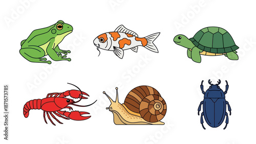 Фотография Collection of Various Cartoon Animals and Insects.