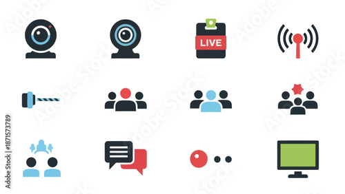 Social Media Live Streaming Icons Set.
