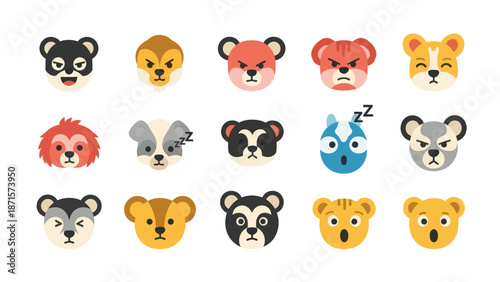 Collection of Cartoon Animal Faces and Heads.