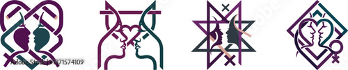 Set of 4 Abstract Love and Relationship Line Art Icons Vector