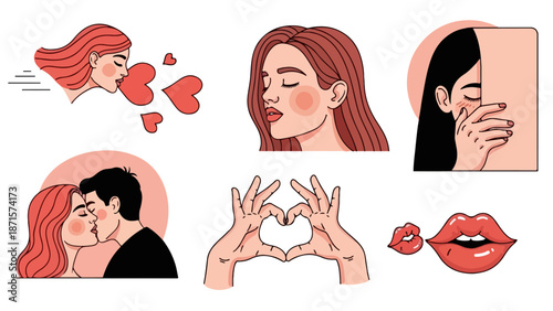 Set of 6 Romantic Love and Relationship Vector Illustrations