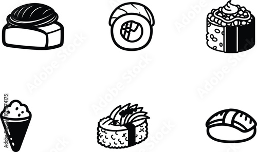 Various sushi and maki rolls illustrations