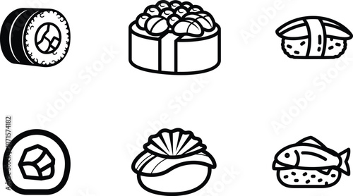 sushi rolls and pieces on white background