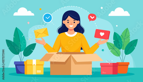 Woman receiving packages and notifications.