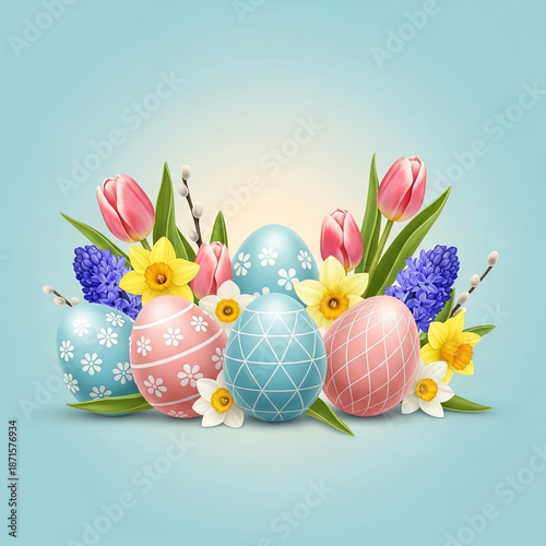 easter eggs and flowers