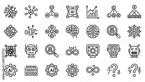 Artificial Intelligence Icons and Symbols Collection.