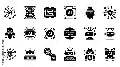 Artificial Intelligence Icons Technology Symbols.