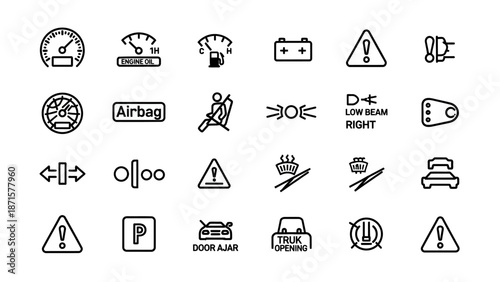 Car Dashboard Warning and Indicator Icons.