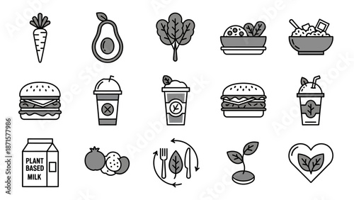 Assorted Food and Drink Icons Set.