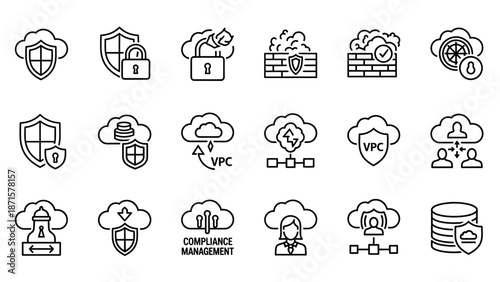 Cloud Security Icons Set for Protection.