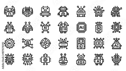 Collection of Artificial Intelligence Robot Icons.