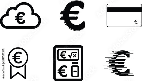 Euro currency symbols and icons for finance and banking services online