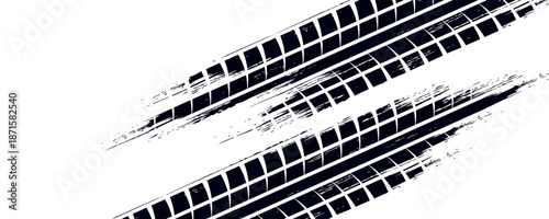 Vector Print Textured Tire Track . Design Element . Car tread silhouette . Mud splash grunge tire texture. Tyre track banner .