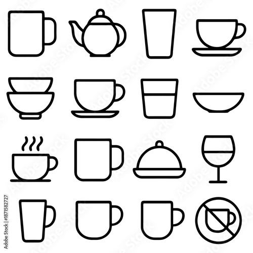 Simplified Drinking Vessels: A collection of various drinking vessels, perfect for design needs. Showcasing an array of shapes and forms in a minimalist design aesthetic. 