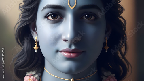 Close up Portrait of a Person with Traditional Adornments and Blue Skin