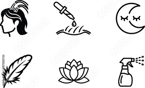 Black line icons of people and objects for wellness and relaxation