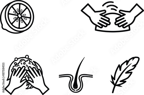 line drawn illustrations of various hygiene and body care icons