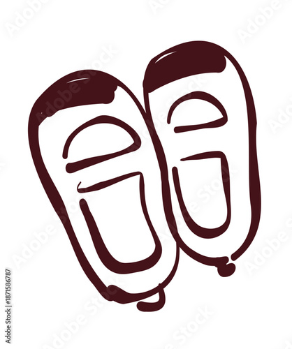 小学生が学校で使う上履き（室内履き）のシンプル線画イラスト