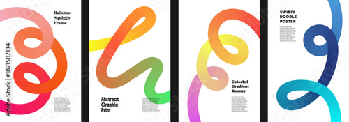 Retro style 3d squiggles and rainbow waves form a dynamic set for holi festival banners. These fluid neon shapes and organic geometric curves offer a creative, random layout for sport presentations.