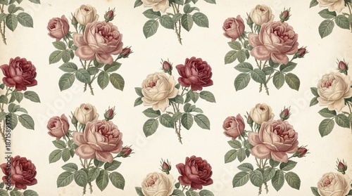 Rose Bouquet: A romantic rose bouquet arrangement in a pattern, creating a seamless background for various design projects.
