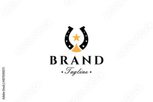Horseshoe logo with star symbol in flat vector design style