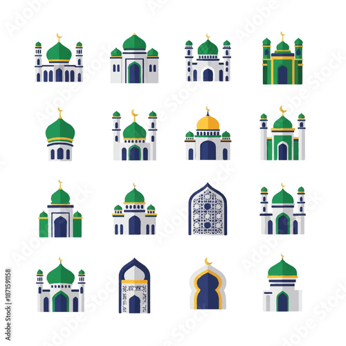 Collection of Mosque Illustrations with Green Domes 2.