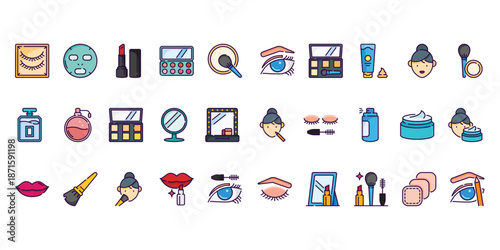 Makeup Icons set vector simple for app design with filled style